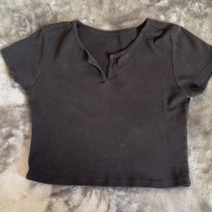 Brandy Melville Black cropped T shirt with v neck